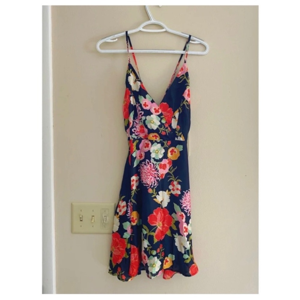 Lulu's Floral Mini Dress - Navy and Red